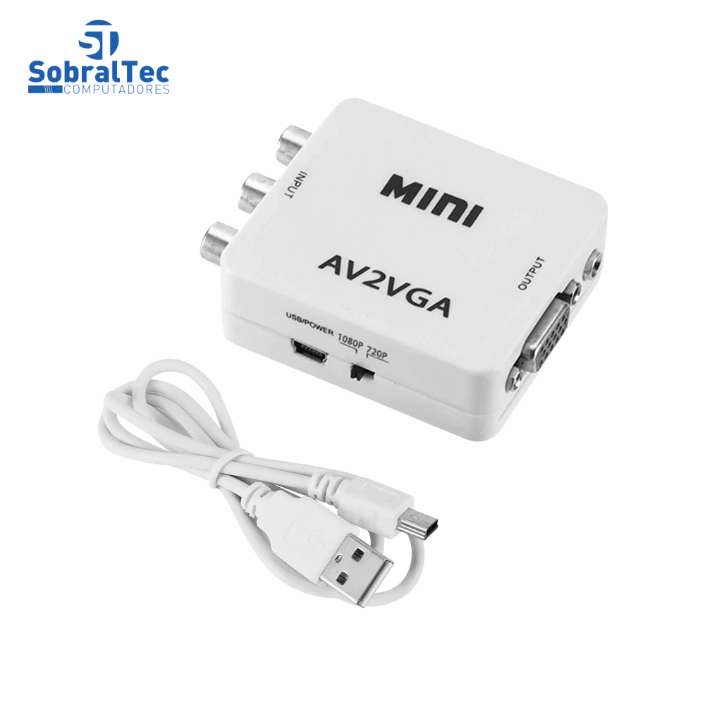 Mini Conversor De Vídeo Av Para Vga Com Áudio 3.5Mm Hd 720p 1080p Kebidu J-03-02
